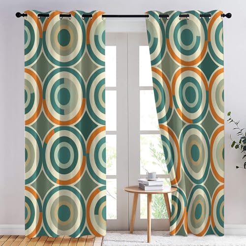 SZLYZM Vorhänge Abstrakt Geometrisch, Verdunkelungsvorhang 2er Set - Vorhang Blickdicht 60er 70er Jahre Retro Muster, Thermovorhang für Deko Wohnzimmer Schlafzimmer, Gardinen mit Ösen 137x117 cm HxB von SZLYZM