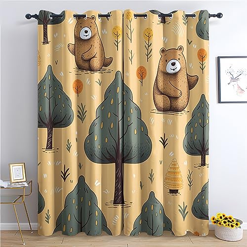 SZLYZM Vorhänge Bär, Verdunkelungsvorhang 2er Set - Vorhang Blickdicht Wildtiere Muster, Thermovorhang für Deko Wohnzimmer Schlafzimmer Kinderzimmer, Gardinen mit Ösen 245x140 cm (HxB) von SZLYZM