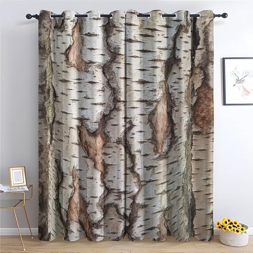 SZLYZM Vorhänge Birke, Verdunkelungsvorhang 2er Set - Vorhang Blickdicht Rustikal Muster, Thermovorhang für Deko Wohnzimmer Schlafzimmer Kinderzimmer, Gardinen mit Ösen 175x140 cm (H X B) von SZLYZM