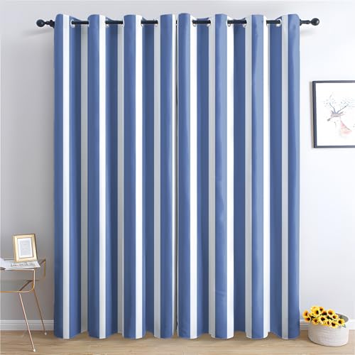 SZLYZM Vorhänge Blau Weiß Gestreift, Verdunkelungsvorhang 2er Set - Vorhang Blickdicht Maritim Muster, Thermovorhang für Deko Wohnzimmer Schlafzimmer, Gardinen mit Ösen 175x140 cm (HxB) von SZLYZM