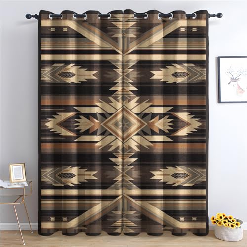 SZLYZM Vorhänge Boho Western Tribal, Verdunkelungsvorhang 2er Set - Vorhang Blickdicht Azteken Muster, Thermovorhang für Deko Wohnzimmer Schlafzimmer Kinderzimmer, Gardinen mit Ösen 245x140 cm (HxB) von SZLYZM