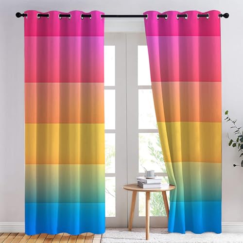 SZLYZM Vorhänge Farbverlauf, Verdunkelungsvorhang 2er Set - Vorhang Blickdicht Ombre Regenbogen Muster, Thermovorhang für Deko Wohnzimmer Schlafzimmer, Gardinen mit Ösen 245x140 cm (HxB) (Qt-&279) von SZLYZM