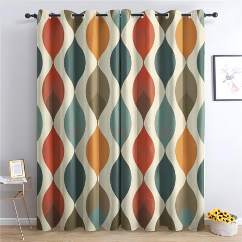 SZLYZM Vorhänge Geometrisch, Verdunkelungsvorhang 2er Set - Vorhang Blickdicht Modern Bunt Muster, Thermovorhang für Deko Wohnzimmer Schlafzimmer, Gardinen mit Ösen 220x140 cm (HxB) von SZLYZM