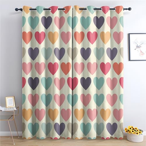 SZLYZM Vorhänge Herzen Bunt, Verdunkelungsvorhang 2er Set - Vorhang Blickdicht Mehrfarbig Modern Muster, Thermovorhang für Deko Wohnzimmer Schlafzimmer, Gardinen mit Ösen 260x140 cm (HxB) (Kl-&105) von SZLYZM