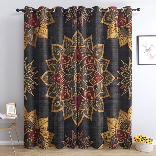 SZLYZM Vorhänge Mandala, Verdunkelungsvorhang 2er Set - Vorhang Blickdicht Boho Ethnisch Muster, Thermovorhang für Deko Wohnzimmer Schlafzimmer, Gardinen mit Ösen 137x117 cm (HxB) von SZLYZM