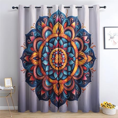 SZLYZM Vorhänge Mandala, Verdunkelungsvorhang 2er Set - Vorhang Blickdicht Traditionell Boho Muster, Thermovorhang für Deko Wohnzimmer Schlafzimmer Kinderzimmer, Gardinen mit Ösen 260x140 cm (H X B) von SZLYZM