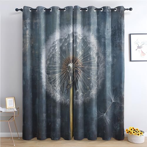 SZLYZM Vorhänge Pusteblume, Verdunkelungsvorhang 2er Set - Vorhang Blickdicht Floral Muster, Thermovorhang für Deko Wohnzimmer Schlafzimmer Kinderzimmer, Gardinen mit Ösen 160x132 cm (HxB) (Ib-&371) von SZLYZM