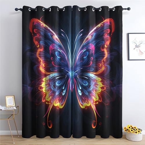 SZLYZM Vorhänge Schmetterling, Verdunkelungsvorhang 2er Set - Vorhang Blickdicht Flamme Muster, Thermovorhang für Deko Wohnzimmer Schlafzimmer Kinderzimmer, Gardinen mit Ösen 200x140 cm (HxB) von SZLYZM