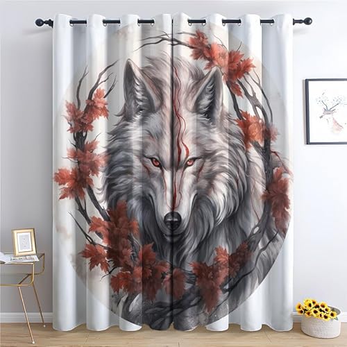 SZLYZM Vorhänge Wolf, Verdunkelungsvorhang 2er Set - Vorhang Blickdicht Tier Muster, Thermovorhang für Deko Wohnzimmer Schlafzimmer Kinderzimmer, Gardinen mit Ösen 160x132 cm (HxB) von SZLYZM