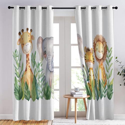 SZLYZM Vorhänge Zootiere, Verdunkelungsvorhang 2er Set - Vorhang Blickdicht Dschungel Tiere Muster, Thermovorhang für Deko Wohnzimmer Schlafzimmer, Gardinen mit Ösen 220x140 cm (HxB) von SZLYZM
