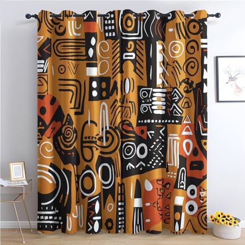 Vorhänge Afrikanische, Verdunkelungsvorhang 2er Set - Vorhang Blickdicht Ethno Vintage Muster, Thermovorhang für Deko Wohnzimmer Schlafzimmer Kinderzimmer, Gardinen mit Ösen 260x140 cm (HxB) (Q4-&8) von SZLYZM