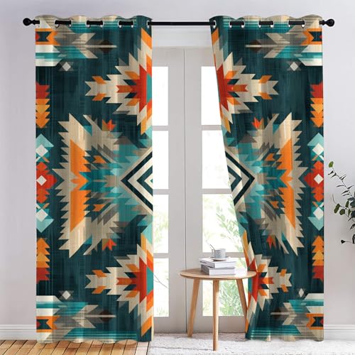 Vorhänge Azteken, Verdunkelungsvorhang 2er Set - Vorhang Blickdicht Ethno Böhmisch Muster, Thermovorhang für Deko Wohnzimmer Schlafzimmer Kinderzimmer, Gardinen mit Ösen 220x140 cm (HxB) (Qt-&38) von SZLYZM
