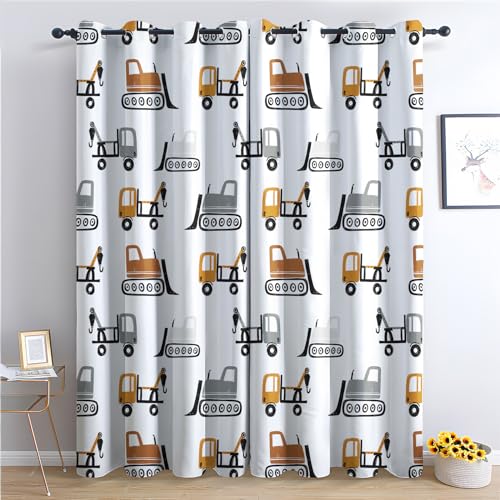 Vorhänge Baufahrzeuge, Verdunkelungsvorhang 2er Set - Vorhang Blickdicht Cartoon Auto Muster, Thermovorhang für Deko Wohnzimmer Schlafzimmer Kinderzimmer, Gardinen mit Ösen 175x140 cm (HxB) (GJ-&292) von SZLYZM