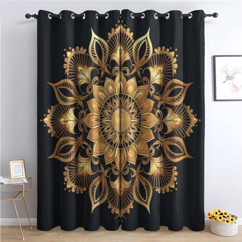 Vorhänge Mandala, Verdunkelungsvorhang 2er Set - Vorhang Blickdicht Indianisch Bohemian Muster, Thermovorhang für Deko Wohnzimmer Schlafzimmer Kinderzimmer, Gardinen mit Ösen 220x140 cm (HxB) (Qv-&22) von SZLYZM