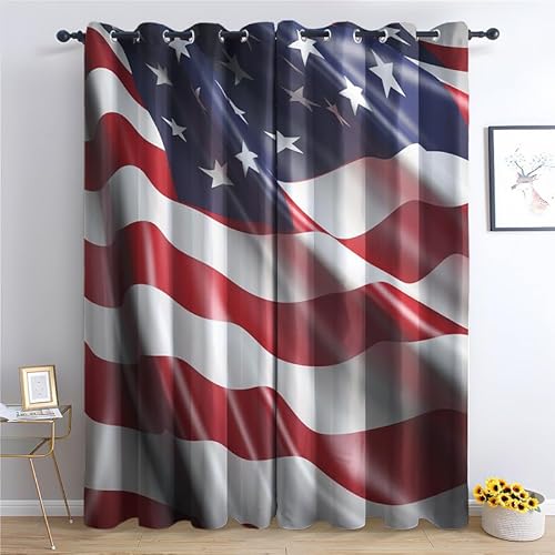 Vorhänge Sterne und Streifen, Verdunkelungsvorhang 2er Set - Vorhang Blickdicht Amerikanische Flagge Muster, Thermovorhang für Deko Wohnzimmer Schlafzimmer, Gardinen mit Ösen 160x132 cm (H X B) von SZLYZM