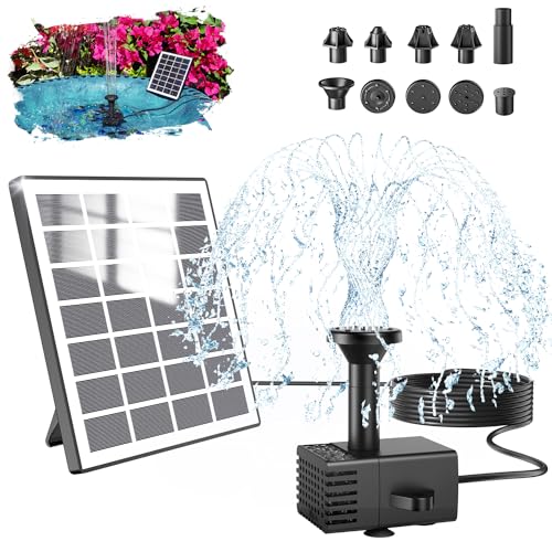 SZMP Solar Springbrunnen für Außen Klein, 2025 Upgrade Glas Solar Teichpumpe mit 3M Kabel & 10 Düsen Solar Wasserpumpe, Solar Fontäne Pumpe für Gartenteich Springbrunnen Vogel-Bad Fisch Behälter von SZMP
