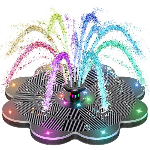SZMP Solar Springbrunnen LED, 2025 Neue 3.5W 2000mAh Akku - 14 Bunte Lichter - Solarbrunnen, 7 Effekte & 4 Fixe Rohre Solar Wasserpumpe, Solar Schwimmender Fontäne Pumpe für Draussen, Vogel-Bad von SZMP