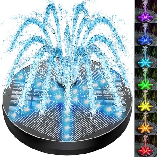 SZMP Solar Springbrunnen für Draussen 2024 Upgrade,4W 30 LED-Lichtern Teichpumpe Solar mit 8 Sprüh Effekten,4000mAh Batterie,Solar schwimmender Fontäne Pumpe für Gartenteich,Vogel-Bad,Fisch-Behälter von SZMP