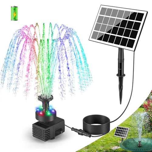 SZMP Solar Springbrunnen für außen 2025 Upgrade,3.5W Solar Teichpumpe LED-Lichtern mit 8 DIY Effekte,16.4ft Kabel,2000mAh Akku,Solar Wasserpumpe Solar schwimmender Fontäne Pumpe für Garten,Vogel-Bad von SZMP
