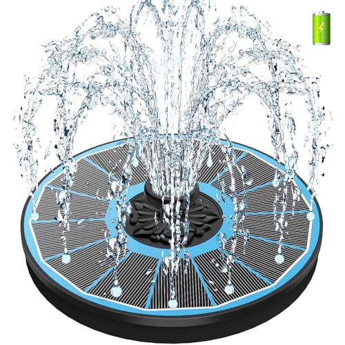 SZMP Solar Springbrunnen mit 3.5 Watt, 2000mAh Akku - Arbeiten an Trüben Tagen - 2025 Upgrade Glas Solar Teichpumpe Wasserpumpe Solar Schwimmender Fontäne Pumpe mit 8 Effekte für Garten, Vogel-Bad von SZMP