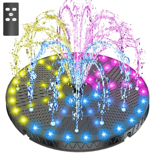 SZMP Solar Springbrunnen mit Fernbedienung Upgrade 6W, 54 LED-Lichtern Solarbrunnen Teichpumpe Solar mit 8 Effekte, 4000mAh Akku, Solar Schwimmender Fontäne Pumpe für Garten, Teich, Vogel-Bad von SZMP