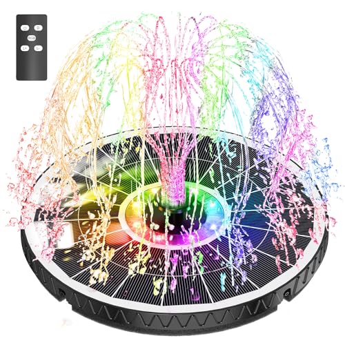 Solar Springbrunnen mit Fernbedienung, SZMP Neu 6W LED Solar Teichpumpe mit 4000mAh Batterie, 7 Düsen & 4 Fixe Rohre Solar Wasserpumpe Solar Schwimmender Fontäne Pumpe für Garten, Teich, Vogel-Bad von SZMP
