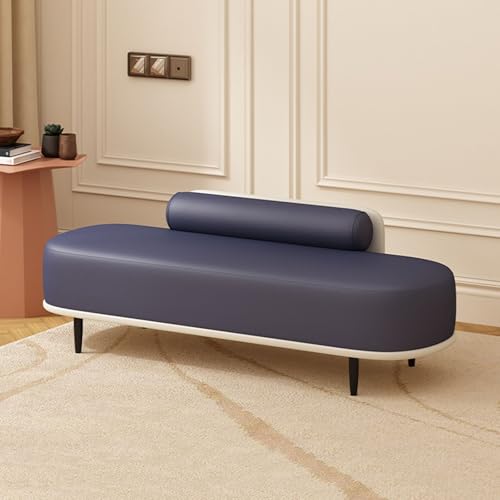 Fußbank fürs Bett, Ottomane mit Kunstlederpolsterung und Metallbeinen – Schuhregal-Organizer für Eingangsbereich, Flur, Schlafzimmer, Wohnzimmer – Tragkraft: 150 kg (Dunkelblau + Cremeweiß, 150 cm) von SZPLLZY