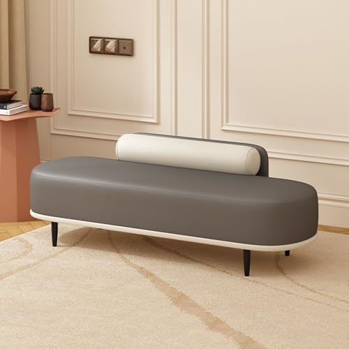 Fußbank fürs Bett, Ottomane mit Kunstlederpolsterung und Metallbeinen – Schuhregal-Organizer für Eingangsbereich, Flur, Schlafzimmer, Wohnzimmer – Tragkraft: 150 kg (Dunkelgrau + Cremeweiß, 120 cm) von SZPLLZY