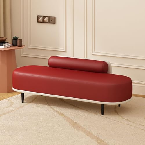 Fußbank fürs Bett, Ottomane mit Kunstlederpolsterung und Metallbeinen – Schuhregal-Organizer für Eingangsbereich, Flur, Schlafzimmer, Wohnzimmer – Tragkraft: 150 kg (Weinrot + Cremeweiß, 100 cm) von SZPLLZY