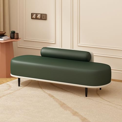 Fußbank fürs Bett, gepolsterter Ottoman mit Kunstlederbezug und Metallbeinen – Schuhregal-Organizer für Eingangsbereich, Flur, Schlafzimmer, Wohnzimmer – 140 kg (Dunkelgrün + Cremeweiß, 150 cm) von SZPLLZY