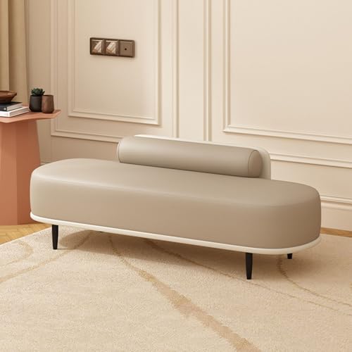 Fußbank fürs Bett, gepolsterter Ottoman mit Kunstlederbezug und Metallbeinen – Schuhregal-Organizer für Eingangsbereich, Flur, Schlafzimmer, Wohnzimmer – 150 kg Tragkraft (Kamel + Cremeweiß, 150 cm) von SZPLLZY