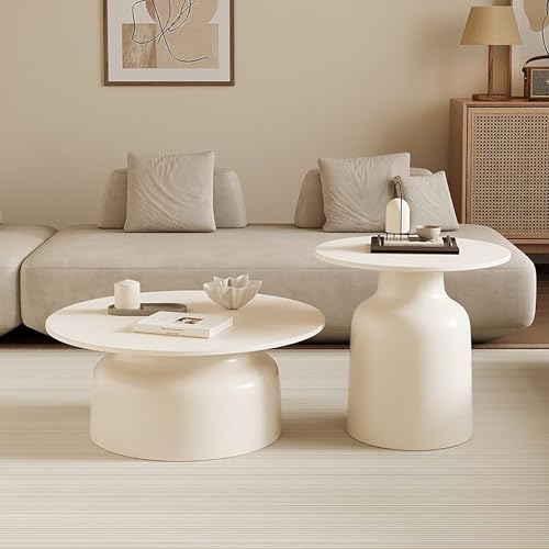 Runder Couchtisch, 2er-Set, moderner Mitteltisch, Couchtisch aus Holz für das Wohnzimmer, mit kleinem Beistelltisch, niedriger runder Couchtisch, einfach zu montieren, für Wohnzimmer, Schlafzimmer, von SZPLLZY