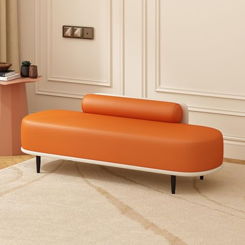 SZPLLZY Fußbank, Schuhregal-Organizer – Ottomane mit Kunstlederbezug und Metallbeinen für Schlafzimmer, Eingangsbereich, Flur, Wohnzimmer – Tragkraft: 150 kg (Orange + Cremeweiß, 80 cm) von SZPLLZY