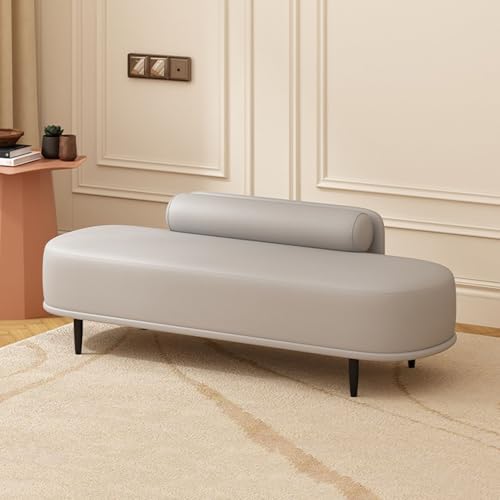SZPLLZY Fußbank fürs Bett, gepolsterter Ottoman mit Kunstlederbezug und Metallbeinen, Schuhregal-Organizer für Eingangsbereich, Flur, Schlafzimmer, Wohnzimmer, 140 kg (Hellgrau, 80 cm) von SZPLLZY