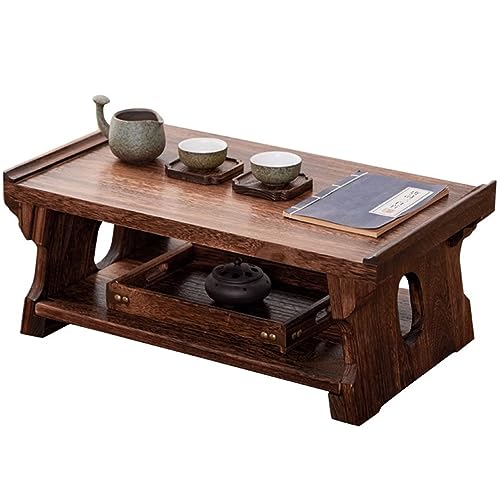 SZPLLZY Japanischer Bodentisch, antiker Tisch, Tatami-Tisch, Meditations- und Teetisch, multifunktionaler tragbarer niedriger Tisch, Boden-Teetisch (Farbe: Braun, Größe: 70 x 35 x 28 cm) von SZPLLZY