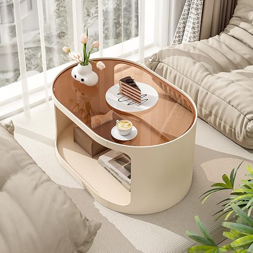 SZPLLZY Kleiner ovaler Couchtisch, modernes Couchtisch-Set aus weißem Glas, kein Zusammenbau erforderlich, perfekt für kleine Räume von SZPLLZY
