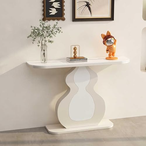 SZPLLZY Moderner Eingangstisch, Konsolentisch hinter dem Sofatisch, kompaktes, platzsparendes Design mit Steintischplatte und kürbisförmigem Metallfuß für Flur, Wohnzimmer oder Wohnung (weiß, 100 cm) von SZPLLZY