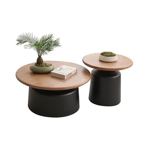 SZPLLZY Modernes rundes Couchtisch-Set, 2er-Set, Couchtisch aus Holz für das Wohnzimmer, Schwarz, 75 x 36 cm (groß), 50 x 42 cm (klein) von SZPLLZY