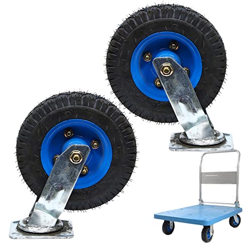 SZPLLZY Pneumatische Lenkrolle/Feststehende Hochleistungs-Industrierolle/Ersatz-Gummirollen mit Bremsen, 2er-Set, geräuschlos und geräuschlos, 200 kg Tragkraft pro Rolle, mit Schrauben von SZPLLZY