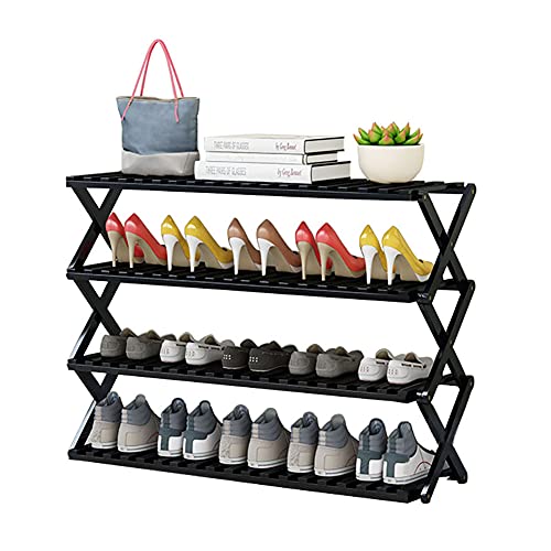 SZPLLZY Schuhregal Schwarz Faltbarer Bambus-Schuhständer Für Den Eingangsbereich,Installationsfreies Schuhregal Platzsparende Schuhorganisatoren Und Aufbewahrung-Schwarz 100x25x69cm(39x10x27inch) von SZPLLZY