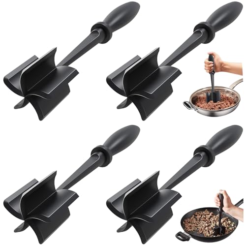 4 Stück Hackfleisch Zerkleinerer Holz Hackfleisch Zerkleinerer Metall Fleisch Zerkleinerer Stampfer Fleisch Zerkleinerer Hand zum Mischen von Fleischpüree und Fruchtpüree（Schwarz） von SZQIUNUBI