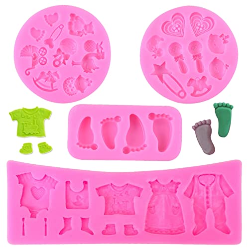 Baby Shower Silikonform 4 Stück - Fondant Mould für Babykleidung, Füße, Candy - DIY Kuchendekoration Backform von SZQIUNUBI