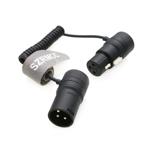 SZRMCC Low-Profile 3-poliger XLR-Stecker auf Buchse, rechtwinklig, Spiralkabel für Soundgeräte 633/688/302/552 Mixer/Recorder, Zaxcom, Zoom F6, Sony PXW-FX9 (Schwarz) von SZRMCC