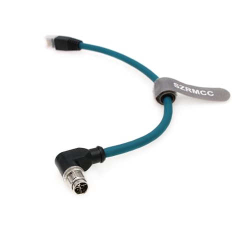 SZRMCC M12 8 Pin X-Code Rechtwinkliger auf RJ45 Ethernet Kabel Cat7e Gigabit Geschirmtes Wasserdicht Sensor Kabel für Basler GigE Cognex In-Sight Vision Industrial Kamera (Blau,30cm) von SZRMCC