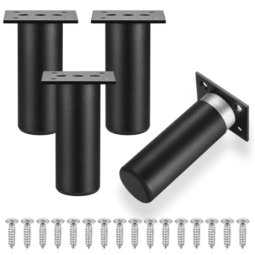 4 Stück 12cm Möbelfüße, Alulegierung Möbelfüsse, Schrankfüße, Sofabeine, Schrankbeine, Möbelbeine für Stühle Tisch Schrank Schreibtisch Regal Couch Sofa Füße Beine mit Schrauben(Schwarz) von SZSIQI