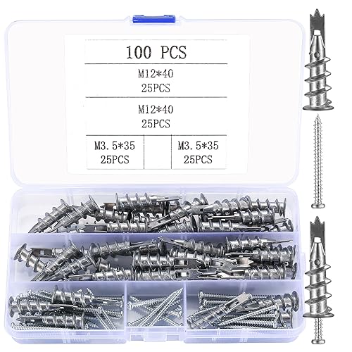 100 Stk Hohlraumdübel, Selbstbohrender Rigipsdübel, 50 Stk Gipskartondübel Metall mit 50 Stk Linsenkopfschraube, für Befestigung In Gipskarton Gipsfaserplatten Beton Ziegeln von SZSLMY