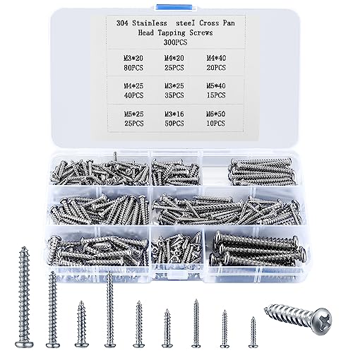 300 Stk Selbstschneidende Schraube Set, Linsenkopf Blechschrauben, Edelstahl Flachkopf Kreuzschlitzschrauben Sortiment Kit für Kunststoff Holz Weichmetall, mit Kunststoffbox - M3, M4, M5, M6 300 Stk Selbstschneidende Schraube Set, Linsenkopf Blechschrauben, Edelstahl Flachkopf Kreuzschlitzschrauben Sortiment Kit für Kunststoff Holz Weichmetall, mit Kunststoffbox - M3, M4, M5, M6 von SZSLMY