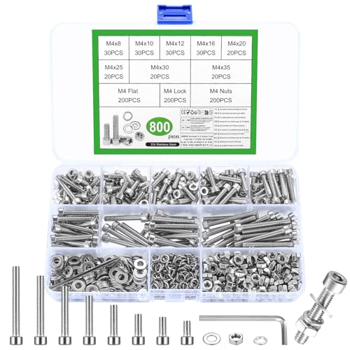 800 Stk M4 Schrauben Set, Sechskantschrauben Muttern Set, Edelstahl Zylinderschrauben Innensechskant Schrauben mit Muttern und Unterlegscheiben Set, Maschinenschrauben Gewindeschrauben Sortiment 800 Stk M4 Schrauben Set, Sechskantschrauben Muttern Set, Edelstahl Zylinderschrauben Innensechskant Schrauben mit Muttern und Unterlegscheiben Set, Maschinenschrauben Gewindeschrauben Sortiment von SZSLMY