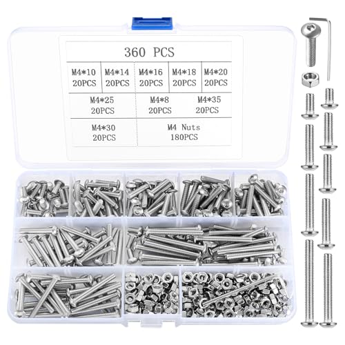 "M4 Schrauben Set, 360 Stück Linsenkopf Sechskantschrauben Mit Muttern Kit, Gewindeschrauben, Maschinenschrauben, Sechskantkopfschrauben Sortiment - M4" von SZSLMY