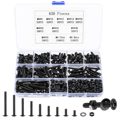M4 Schrauben Set, 630 Stück Linsenkopfschrauben Mit Muttern Und Unterlegscheiben, Kreuzschlitzschrauben, Gewindeschrauben, Schwarz Maschinenschrauben Sortiment von SZSLMY